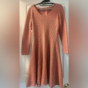 Picardo knits 1980s coral peach Knit Sweater Dress vtg vintage sheath sheer 70s
